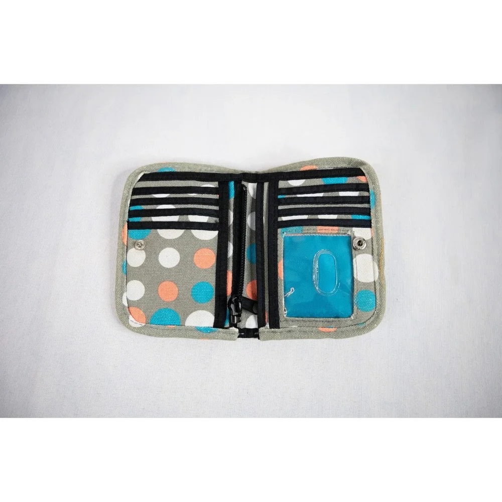 Kavu Polka Dot‎ Wallet Womens OS Grey Blue Orange Good Canvas Bifold Snap